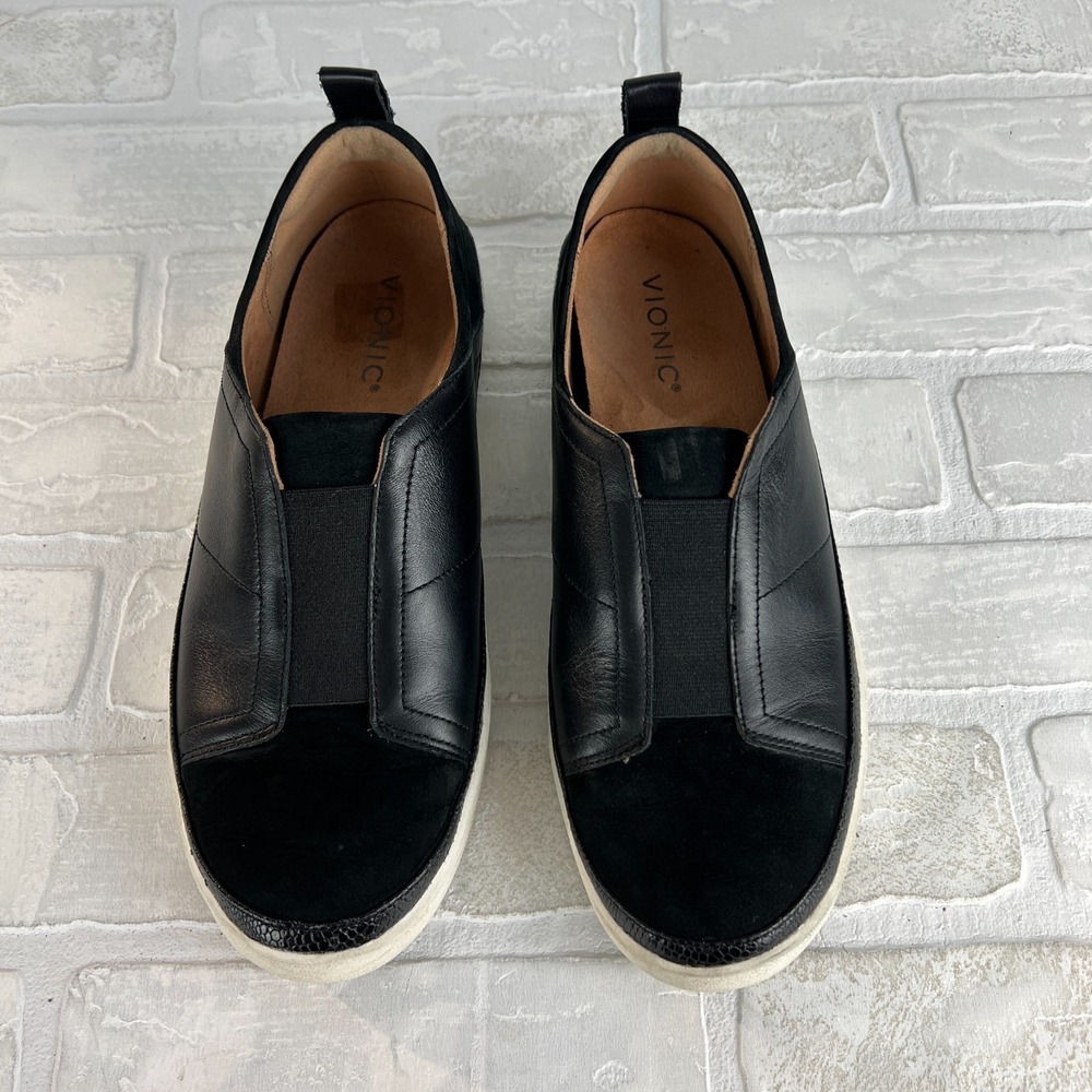 Vionic Zinah Slip On Sneakers Shoes Womens 9.5 Black Nubuck Leather Comfort 40.5 - Picture 7 of 13